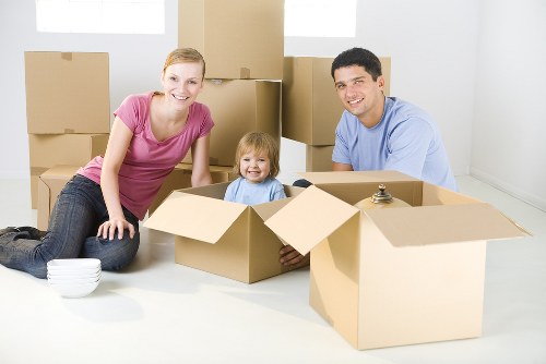 Office move planning in Kingsbury with boxes and workstations