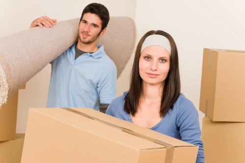 Professional movers handling furniture during a Kingsbury relocation