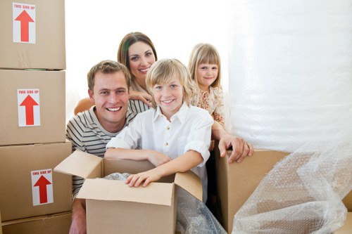 Temporary storage space in Kingsbury with packed boxes